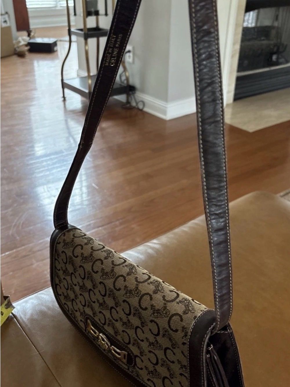 Vintage Celine Horsebit Canvas And Leather Shoulder Bag RARE - Picture 6 of 16
